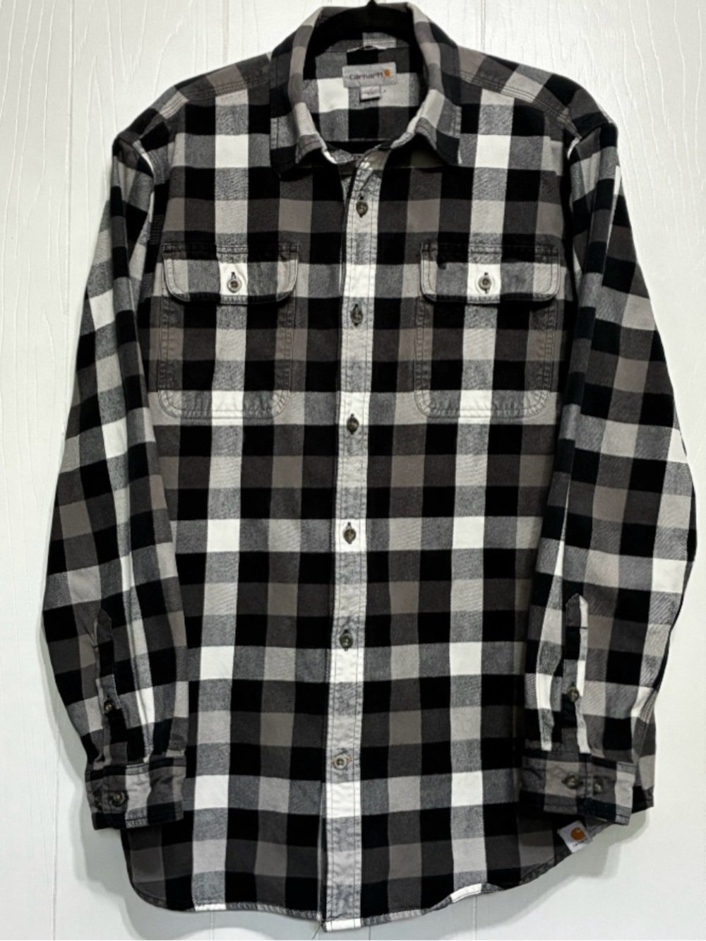 Carhartt Hubbard Black And White Plaid Flannel Shirt Mens L Heavyweight